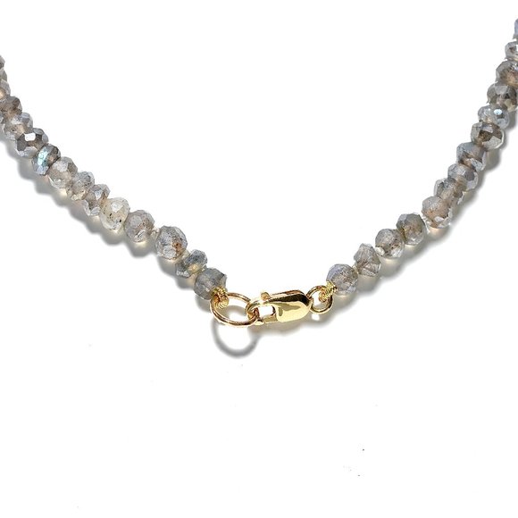 14k Gold Saint Benedict Medal & Labradorite Stone Knotted Necklace - Picture 8 of 8